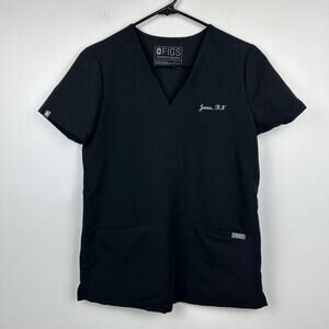 Figs Womens Technical Collection Short Sleeve Pullover V-Neck Black Scrub Top XS